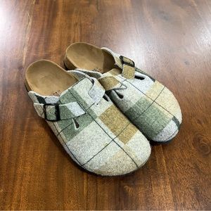 Birkenstock Birkis Boston Wool Felt Plaid Clogs Size 8